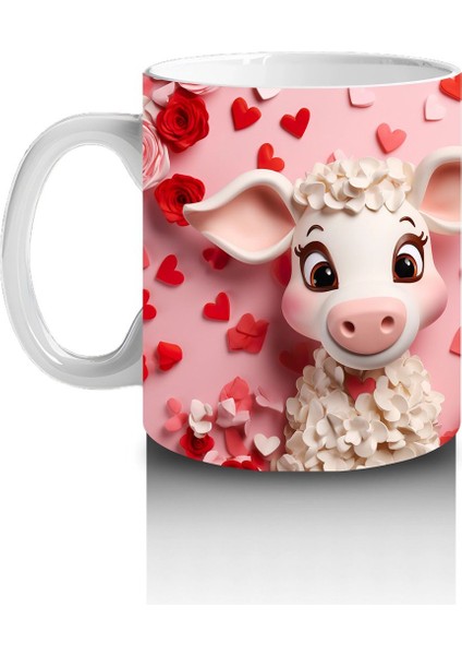 Kalpli Arka Planlı Sevimli Kuzu Tasarımı - Baskılı Kahve Kupası fiyatları