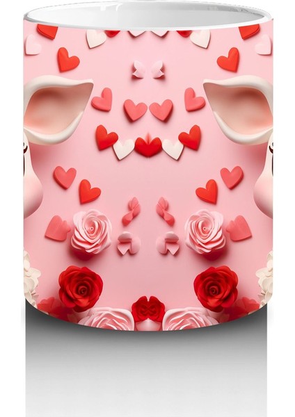 Kalpli Arka Planlı Sevimli Kuzu Tasarımı - Baskılı Kahve Kupası modelleri