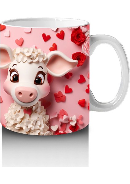 Kalpli Arka Planlı Sevimli Kuzu Tasarımı - Baskılı Kahve Kupası fırsatları