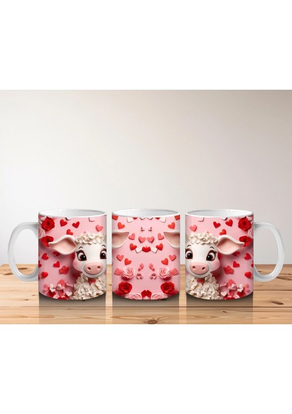 Kalpli Arka Planlı Sevimli Kuzu Tasarımı - Baskılı Kahve Kupası indirimleri