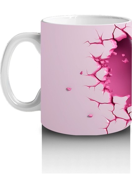 Pembe Arka Planlı Çatlak Zeminden Bakan Sevimli Lama - Baskılı Kahve Kupası fiyatları