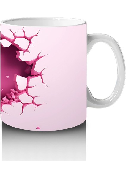 Pembe Arka Planlı Çatlak Zeminden Bakan Sevimli Lama - Baskılı Kahve Kupası fırsatları