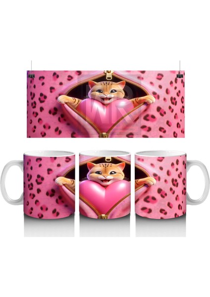 Kalp Desenli Battaniyeye Sarılmış Sevimli Kediler – Baskılı Kahve Kupası
