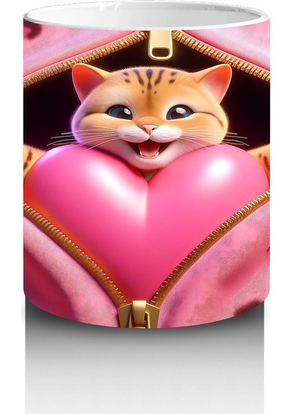 Kalp Desenli Battaniyeye Sarılmış Sevimli Kediler – Baskılı Kahve Kupası modelleri