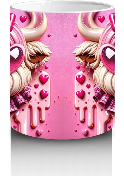 Pembe Fon Üzerinde Kurdeleli Sevimli Buzağı – Baskılı Kahve Kupası modelleri