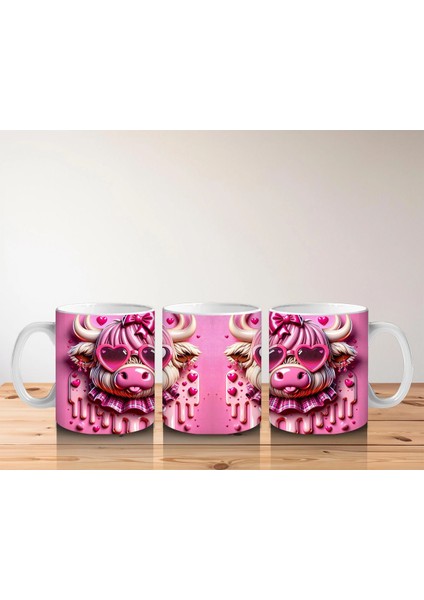 Pembe Fon Üzerinde Kurdeleli Sevimli Buzağı – Baskılı Kahve Kupası indirimleri