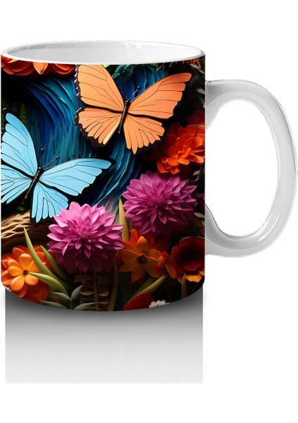 Renkli Cam Mozaik Desenli Mavi ve Turuncu Kelebekler – Baskılı Kahve Kupası fırsatları