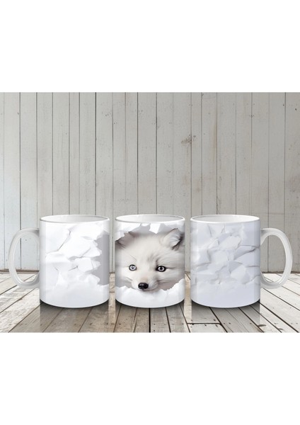 Beyaz Yapraklar Önünde Yavru Tilki– Baskılı Kahve Kupası