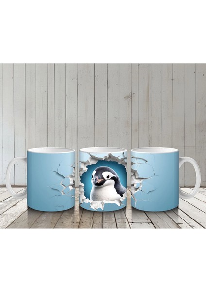 Çatlak Duvar Arasında Penguen Figürü – Baskılı Kahve Kupası
