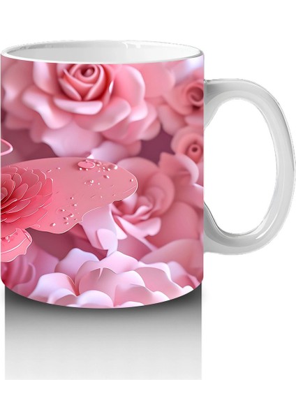 Pembe Çiçekler Üzerine Konmuş Kelebek – Baskılı Kahve Kupası fırsatları