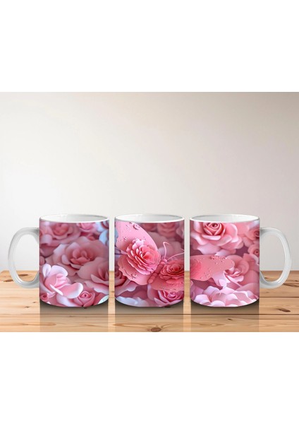 Pembe Çiçekler Üzerine Konmuş Kelebek – Baskılı Kahve Kupası indirimleri