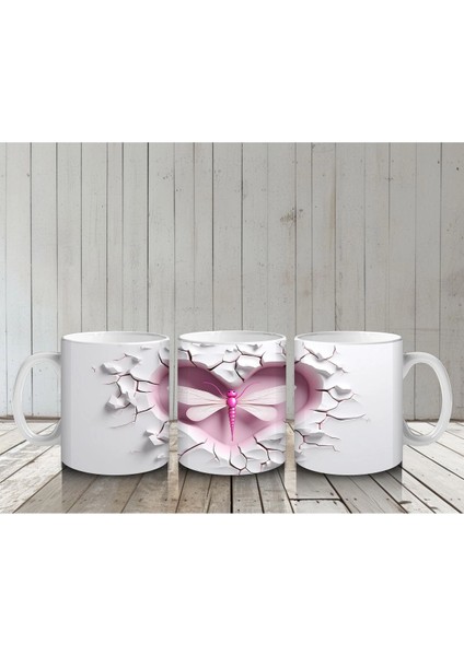 Kalpli Çatlakta Pembe Yusufçuk Illüstrasyonu – Baskılı Kahve Kupası