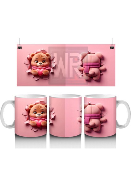 Pembe Fon Üzerinde Sevimli Ayıcık Yüzü – Baskılı Kahve Kupası