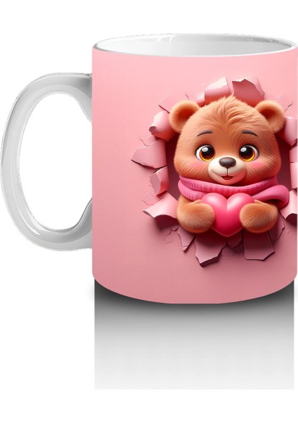 Pembe Fon Üzerinde Sevimli Ayıcık Yüzü – Baskılı Kahve Kupası fiyatları