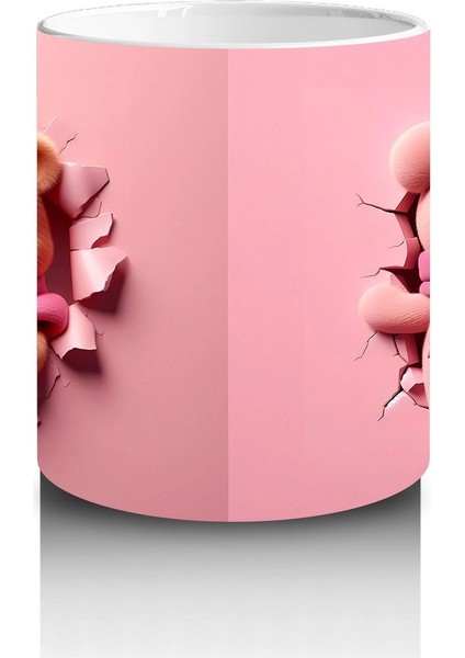 Pembe Fon Üzerinde Sevimli Ayıcık Yüzü – Baskılı Kahve Kupası modelleri