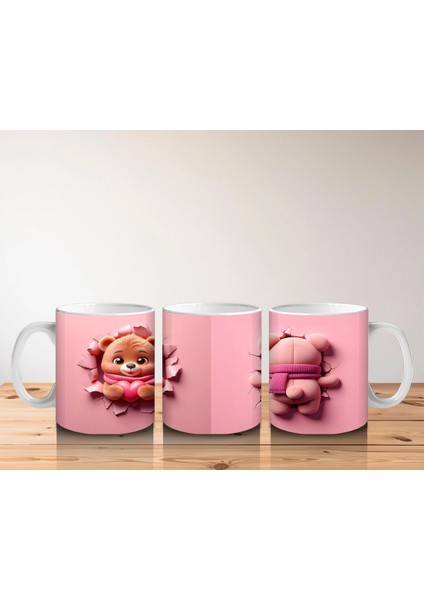 Pembe Fon Üzerinde Sevimli Ayıcık Yüzü – Baskılı Kahve Kupası indirimleri