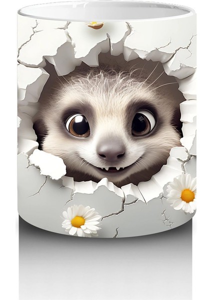 Beyaz Çiçekler Arasında Sevimli Kirpi – Baskılı Kahve Kupası modelleri
