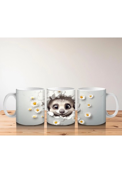 Beyaz Çiçekler Arasında Sevimli Kirpi – Baskılı Kahve Kupası indirimleri