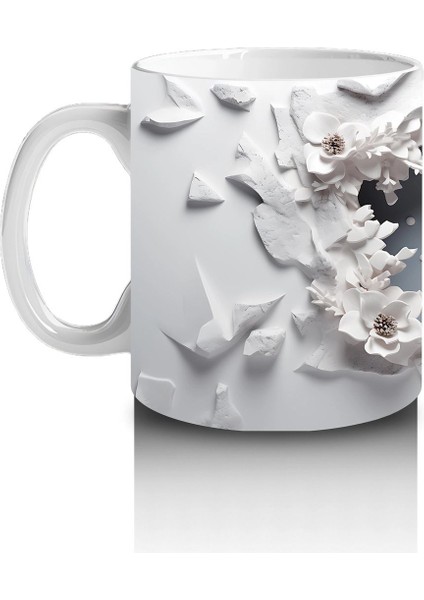 Beyaz Çiçeklerle Süslenmiş Çatlak Zeminden Bakan Geyik - Baskılı Kahve Kupası fiyatları