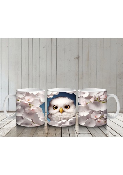 Kiraz Çiçeği Detaylı Sevimli Baykuş – Baskılı Kahve Kupası