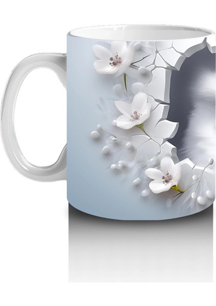 Beyaz Çiçeklerle Çevrelenmiş Tatlı Baykuş – Baskılı Kahve Kupası fiyatları