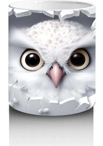 Beyaz Çiçeklerle Çevrelenmiş Tatlı Baykuş – Baskılı Kahve Kupası modelleri