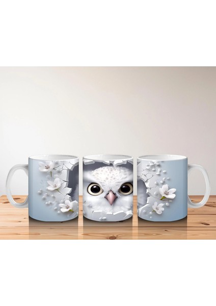 Beyaz Çiçeklerle Çevrelenmiş Tatlı Baykuş – Baskılı Kahve Kupası indirimleri