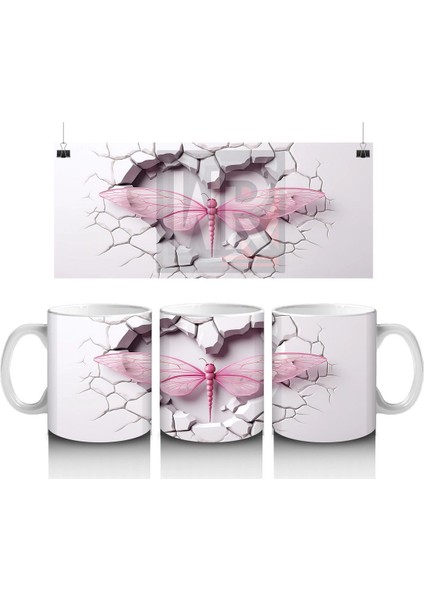 Çatlak Pembe Duvar Üzerinde Yusufçuk – Baskılı Kahve Kupası