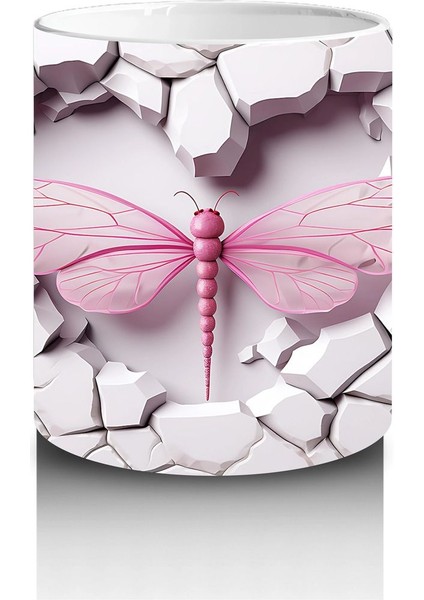 Çatlak Pembe Duvar Üzerinde Yusufçuk – Baskılı Kahve Kupası modelleri