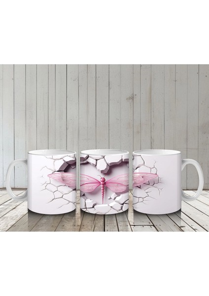 Çatlak Pembe Duvar Üzerinde Yusufçuk – Baskılı Kahve Kupası