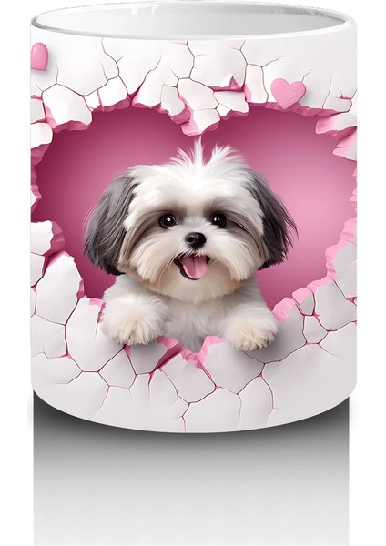 Pembe Kalplerle Süslenmiş Yavru Köpek – Baskılı Kahve Kupası modelleri
