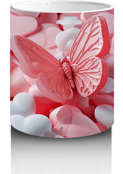 Kalplerin Arasında Uçan Şeffaf Kanatlı Kelebek – Baskılı Kahve Kupası modelleri