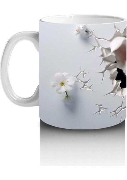 Beyaz Çiçekli Fon Üzerinde Sevimli Yavru – Baskılı Kahve Kupası fiyatları