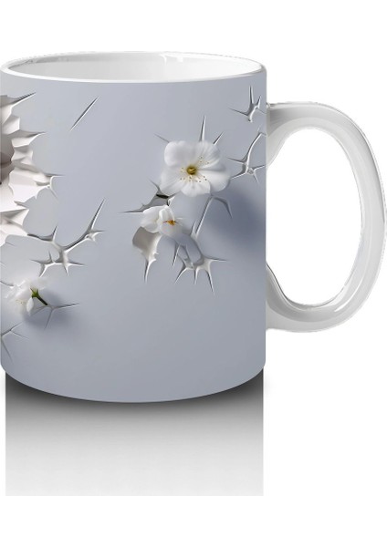 Beyaz Çiçekli Fon Üzerinde Sevimli Yavru – Baskılı Kahve Kupası fırsatları