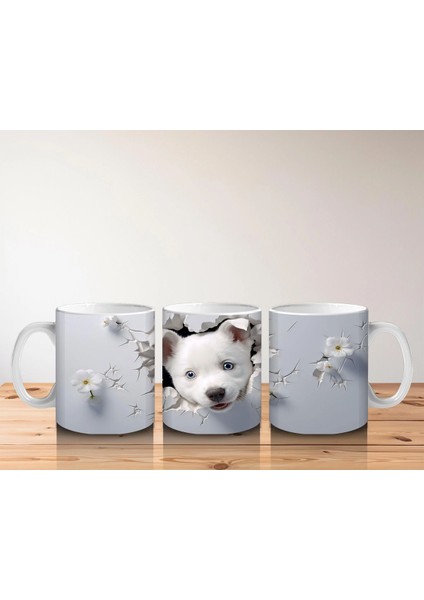 Beyaz Çiçekli Fon Üzerinde Sevimli Yavru – Baskılı Kahve Kupası indirimleri
