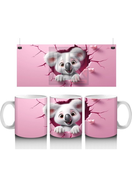 Pembe Duvar Arasından Bakan Koala Yavrusu – Baskılı Kahve Kupası