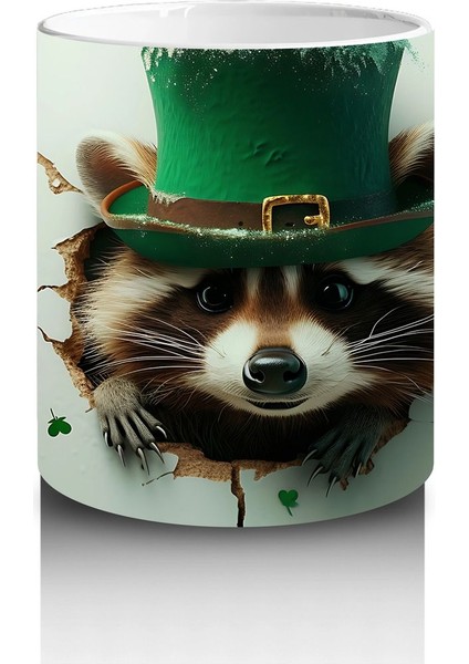 St. Patrick Şapkalı Tüylü Rakun – Baskılı Kahve Kupası modelleri