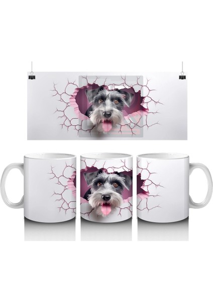 Çatlak Duvardan Bakan Neşeli Schnauzer – Baskılı Kahve Kupası