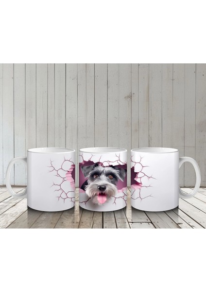 Çatlak Duvardan Bakan Neşeli Schnauzer – Baskılı Kahve Kupası