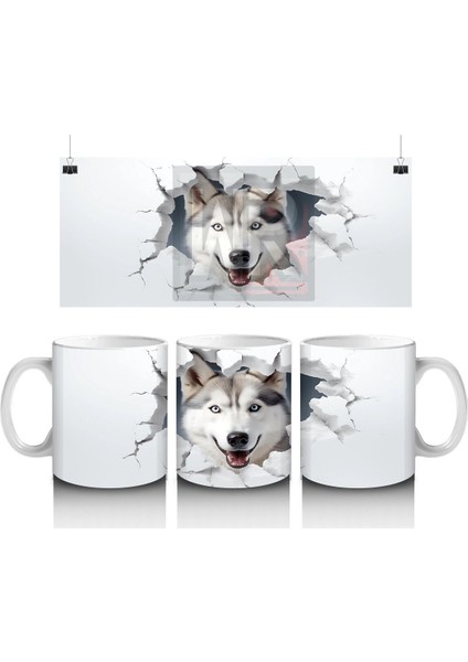 Çatlak Duvardan Bakan Gri Kurt – Baskılı Kahve Kupası