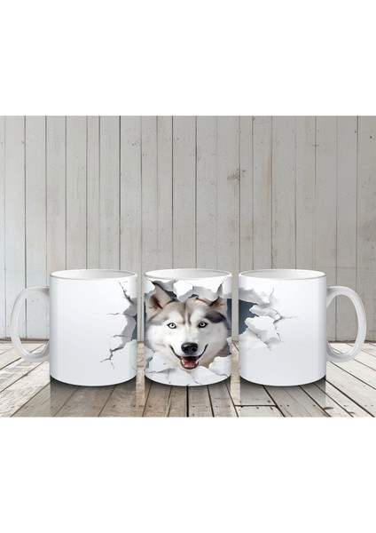 Çatlak Duvardan Bakan Gri Kurt – Baskılı Kahve Kupası