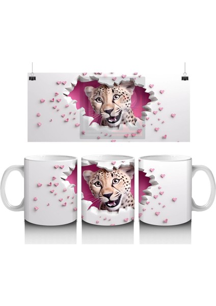 Kalpli Duvarı Delen Sevimli Çita – Baskılı Kahve Kupası