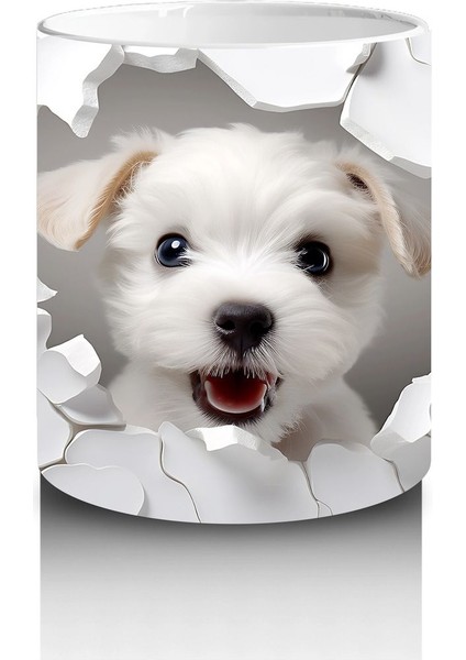 Beyaz Çiçekli Duvarı Delen Sevimli Köpek – Baskılı Kahve Kupası modelleri