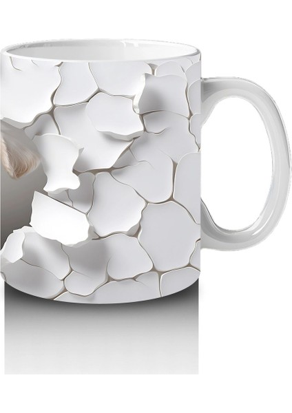 Beyaz Çiçekli Duvarı Delen Sevimli Köpek – Baskılı Kahve Kupası fırsatları