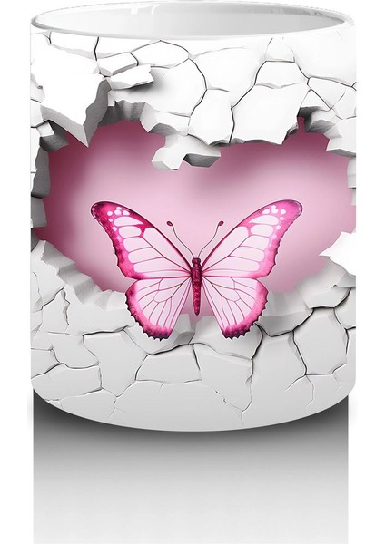 Gri Duvarda Çift Kanatlı Pembe Kelebek – Baskılı Kahve Kupası modelleri