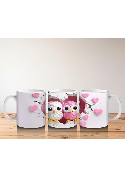 Kalpli Arka Planda Renkli Baykuş Çifti – Baskılı Kahve Kupası indirimleri