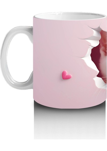 Pembe Kalplerle Süslenmiş Sevimli Kedi – Baskılı Kahve Kupası fiyatları