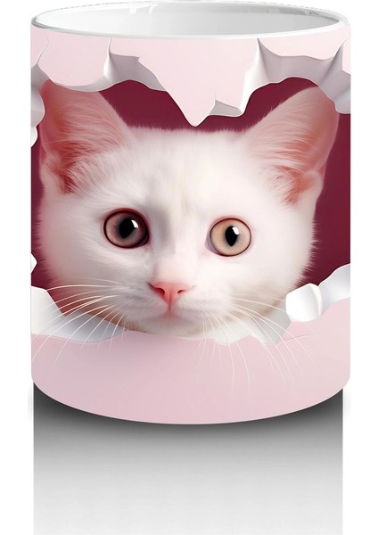 Pembe Kalplerle Süslenmiş Sevimli Kedi – Baskılı Kahve Kupası modelleri
