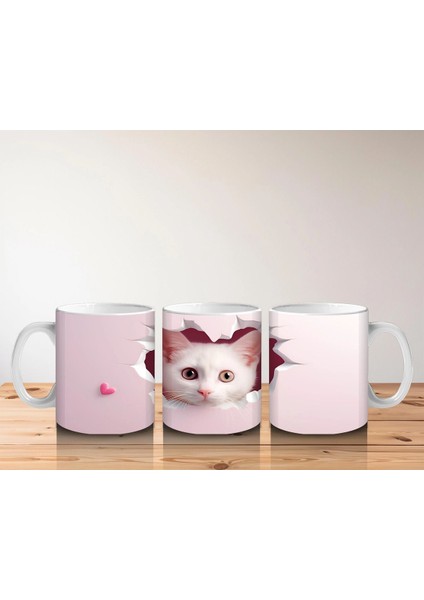 Pembe Kalplerle Süslenmiş Sevimli Kedi – Baskılı Kahve Kupası indirimleri