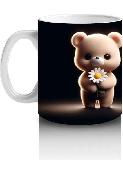 Çiçek Tutan Sevimli Ayıcık Figürü – Baskılı Kahve Kupası fiyatları
